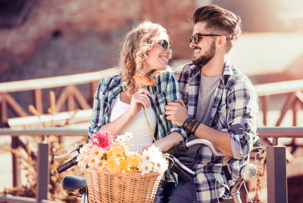 Romantic couple playing outdoors Stock Photo 09