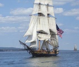 Sailboat flying the American flag Stock Photo 01