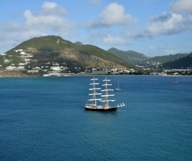 Sailboat stopped in the harbor Stock Photo 01