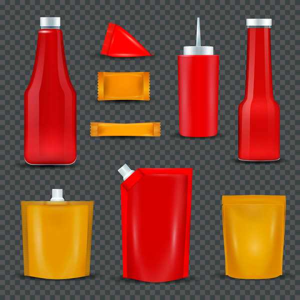 Sauce bottles packages vector set