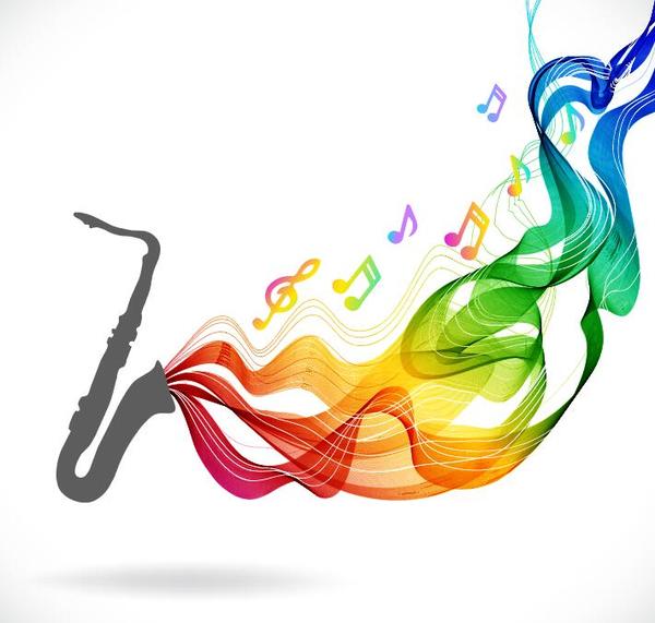 Saxophone with colored wave background vector