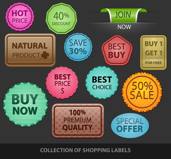 Shopping labels with badge vector material