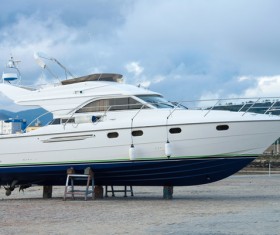 Shore repair yacht Stock Photo