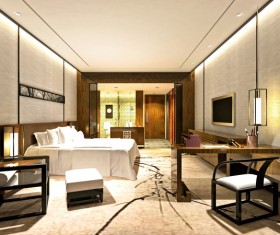 Simple and stylish bedroom Stock Photo 01