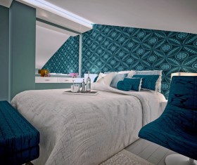 Simple and stylish bedroom Stock Photo 03