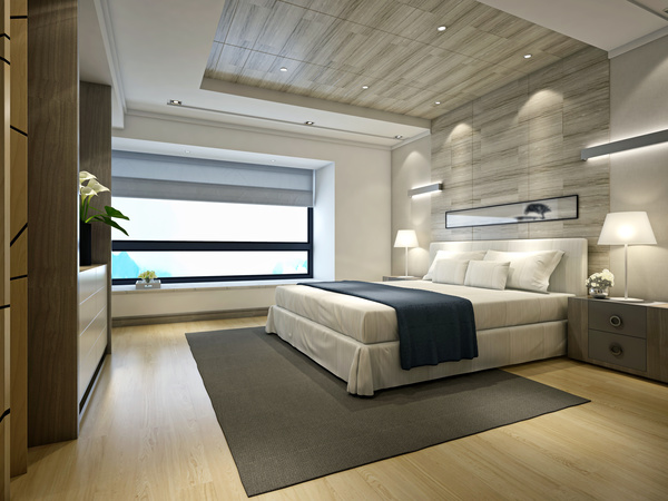 Simple and stylish bedroom Stock Photo 04