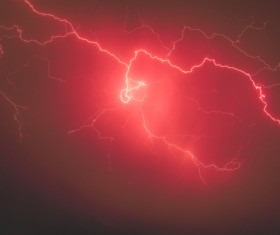 Sparkling red thunder on sky Stock Photo