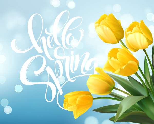 Spring yellow tulips background vector