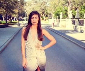 Street akimbo woman Stock Photo