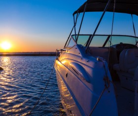Sunset and docked yacht Stock Photo
