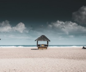 Sunshade cottage on the beach Stock Photo