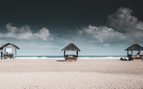 Sunshade cottage on the beach Stock Photo