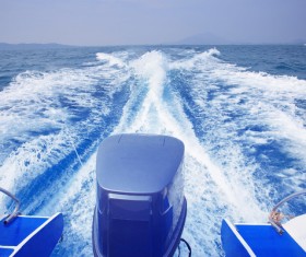 The undulating seawater behind the yacht Stock Photo