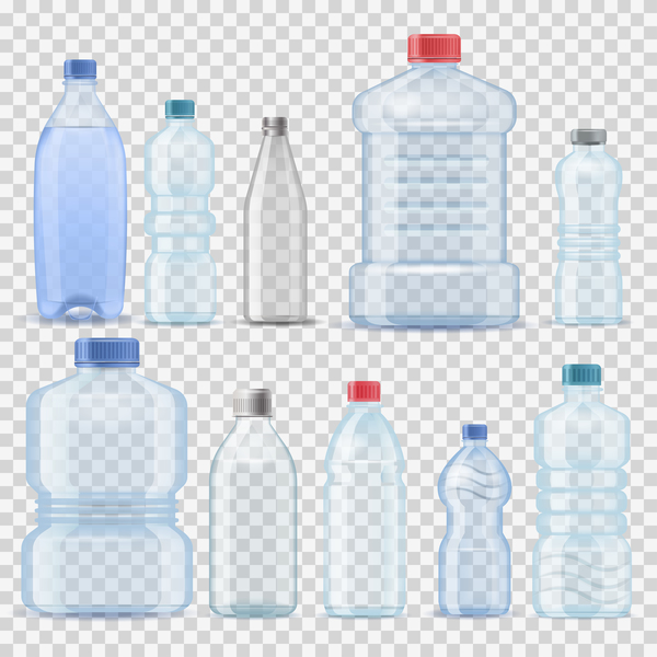 Transparent water bottles package vector 03