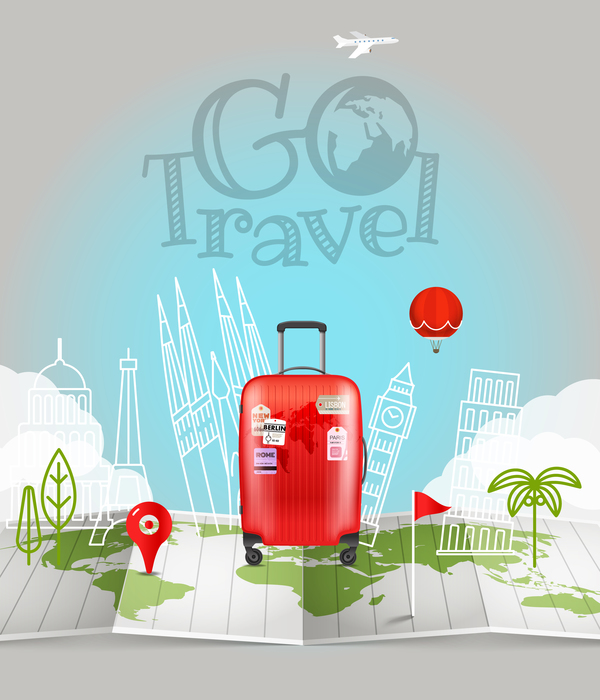 Travel background with world map vector