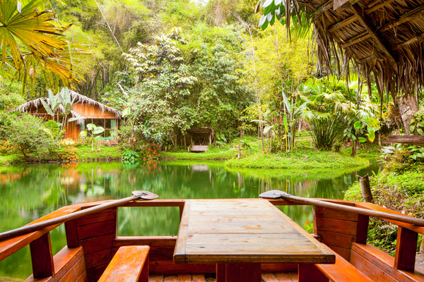 Tropical rainforest hut Stock Photo