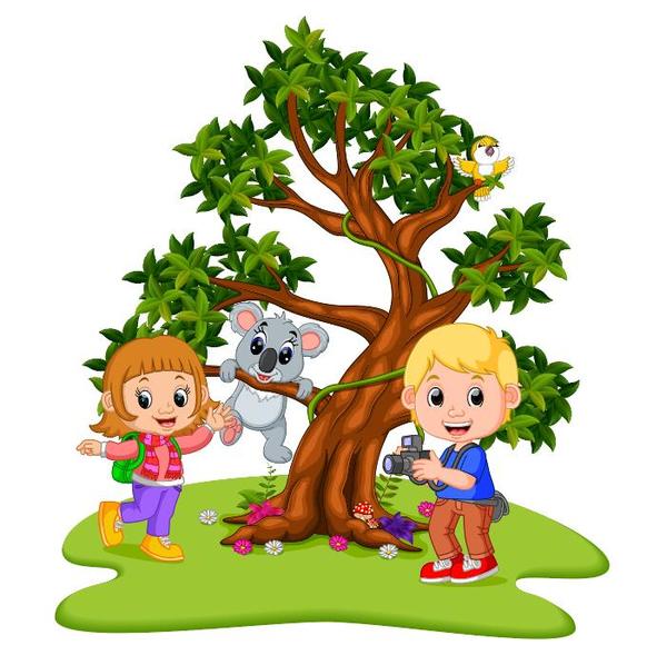 Two kids with koala cartoon vector