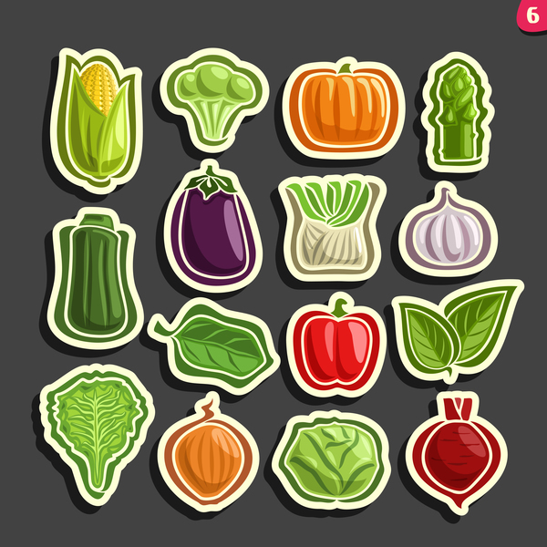 Vegetable sticker retor vector 01