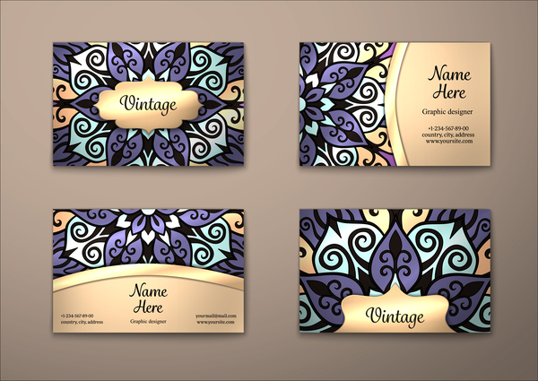 Vintage decor floral with business card vector 02