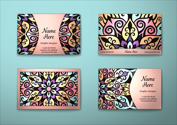 Vintage decor floral with business card vector 03