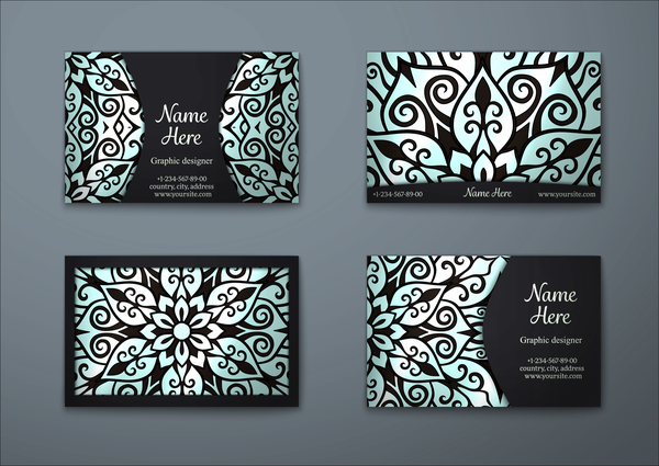 Vintage decor floral with business card vector 04