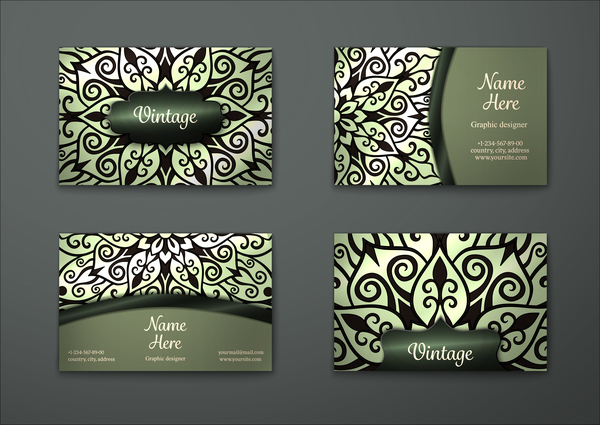 Vintage decor floral with business card vector 05