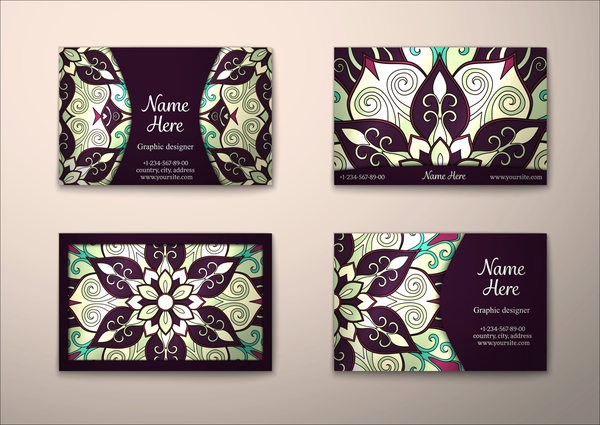 Vintage decor floral with business card vector 06