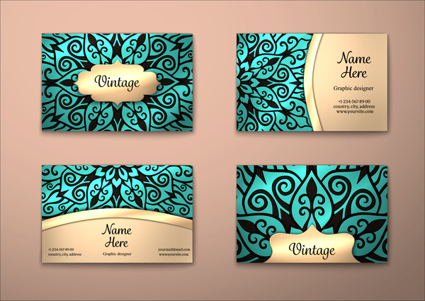 Vintage decor floral with business card vector 07