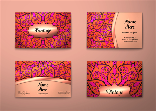 Vintage decor floral with business card vector 08