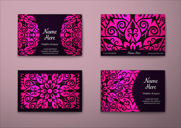 Vintage decor floral with business card vector 09