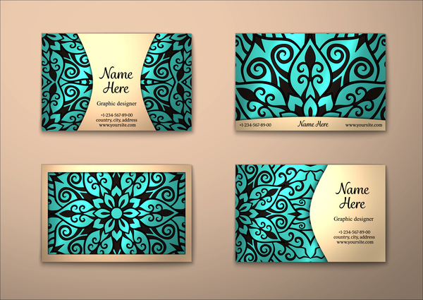 Vintage decor floral with business card vector 10