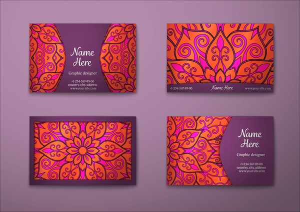 Vintage decor floral with business card vector 11