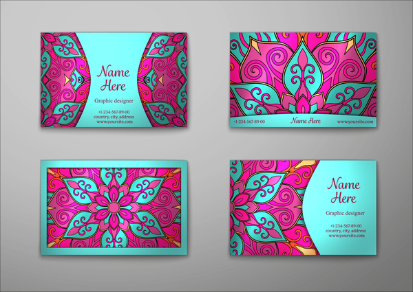 Vintage decor floral with business card vector 12