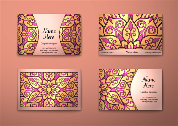 Vintage decor floral with business card vector 13