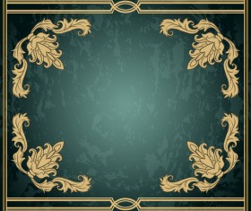Vintage green grunge background with frame decorative vector 01