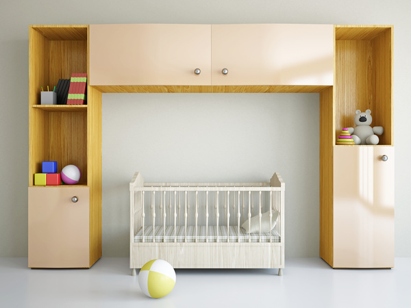 Wall cabinets and cribs Stock Photo