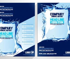 Water splash with blue brochure cover vectors