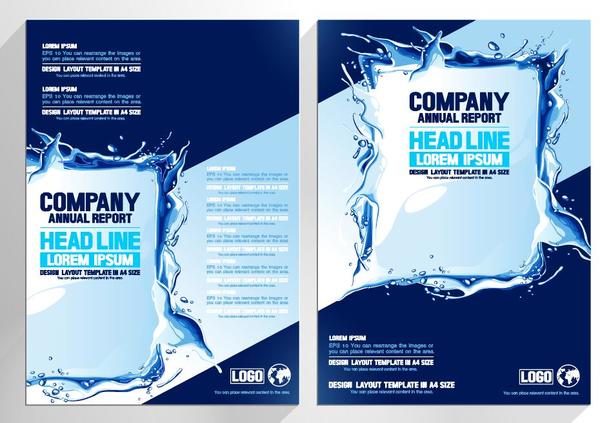 Water splash with blue brochure cover vectors