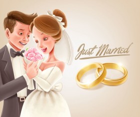 Wedding background with gold ring vector 02