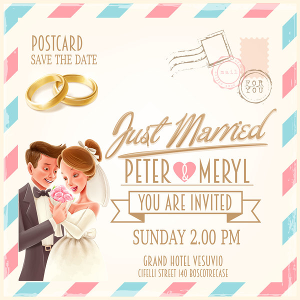 Wedding postercard design vector 01