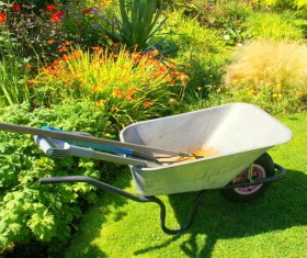 Wheelbarrow in the garden Stock Photo