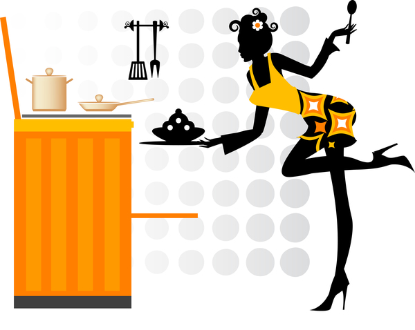 Woman chef cooking silhouette vector