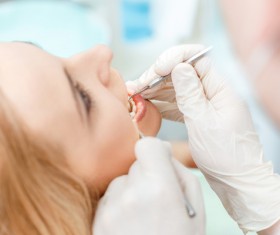 Woman doing dental care Stock Photo 06