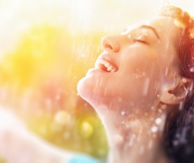 Woman feeling the fresh air in the rain Stock Photo 02