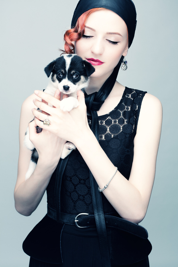 Woman holding pet dog Stock Photo 02