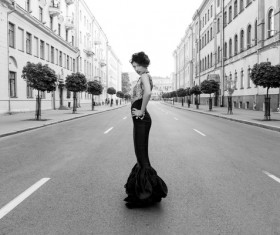 Young fashion female model street pose Stock Photo