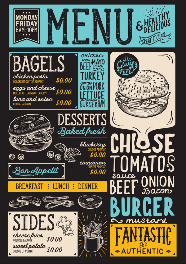 bagel food menu template vector 02
