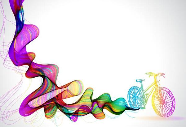bicycle with abstract colored wave background vector