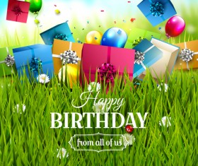 birthday gift with green grass background vector