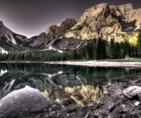 calm lake mountain landscape Stock Photo